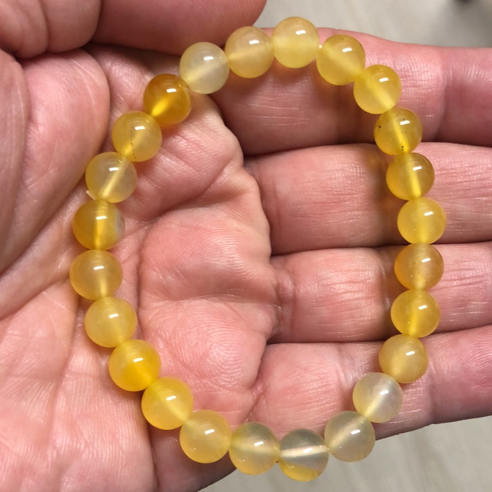 Yellow Agate Natural Stone Beads Stretchable Bracelet 7" - 8mm Beads